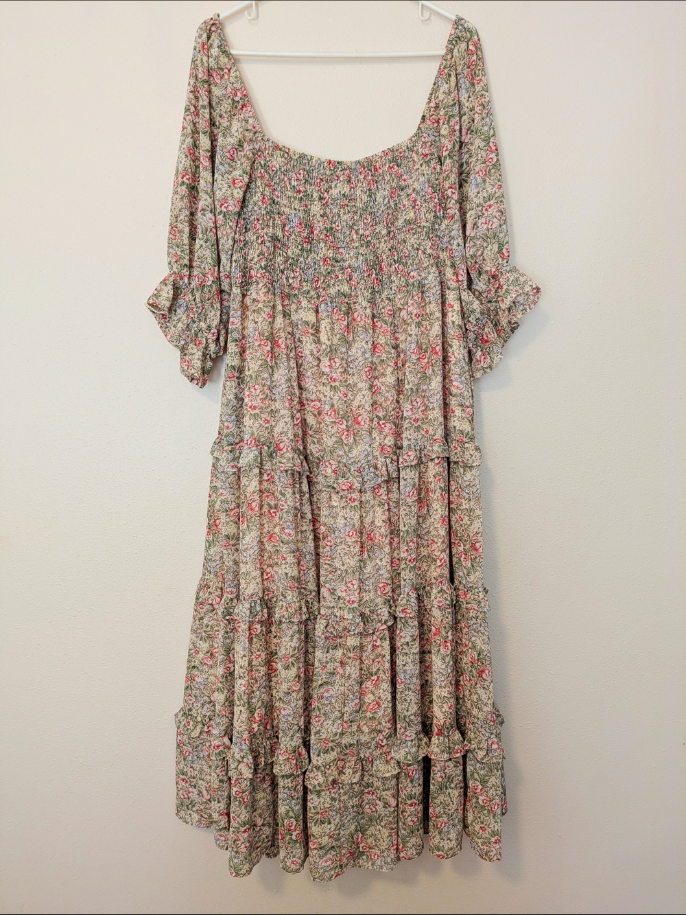 DAVI & DANI Floral Tiered Maxi Dress - Green & Mauve Pink